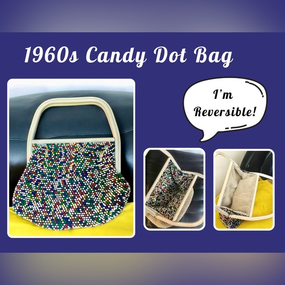 Vintage Rare 1960s Beaded Candy Dot Bag Reversible - Picture 2 of 15